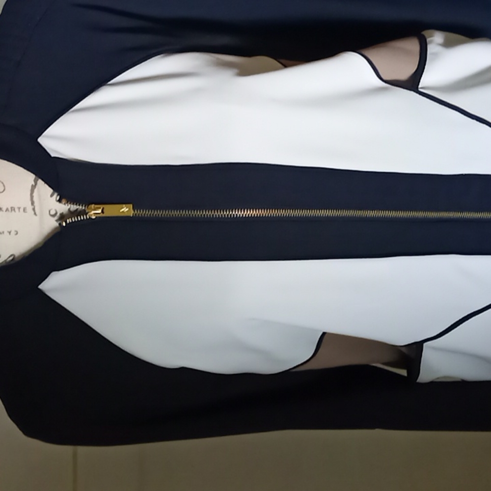 Adrienne Vittadini Midnight Blue Crepe Colorblock Jacket Sz S - Picture 2 of 6